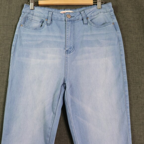 YMI GiGi Fit Flare Jeans Junior’s 13 / 31 Light Wash Wide Leg Raw Hem Retro Y2K - Picture 6 of 13